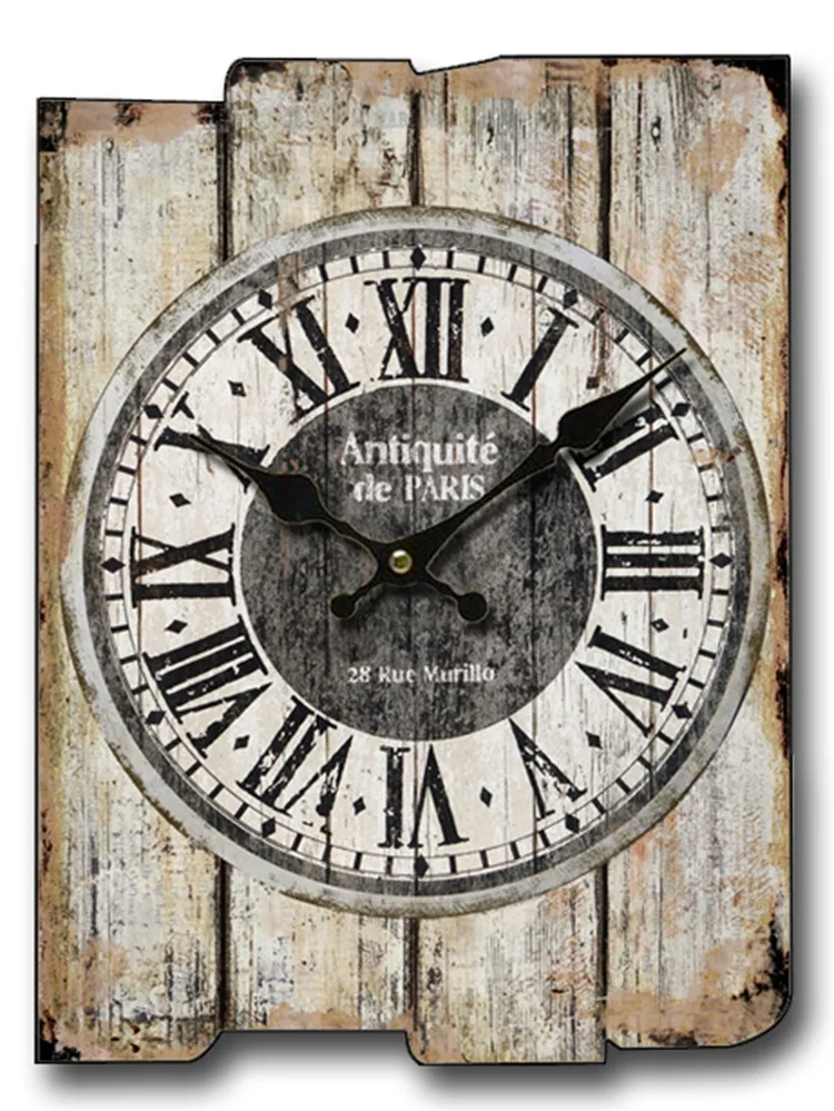 Large Square Wall Clock Retro Wood Vintage Clocks Color:A-92;Sheet Size:30X40CM