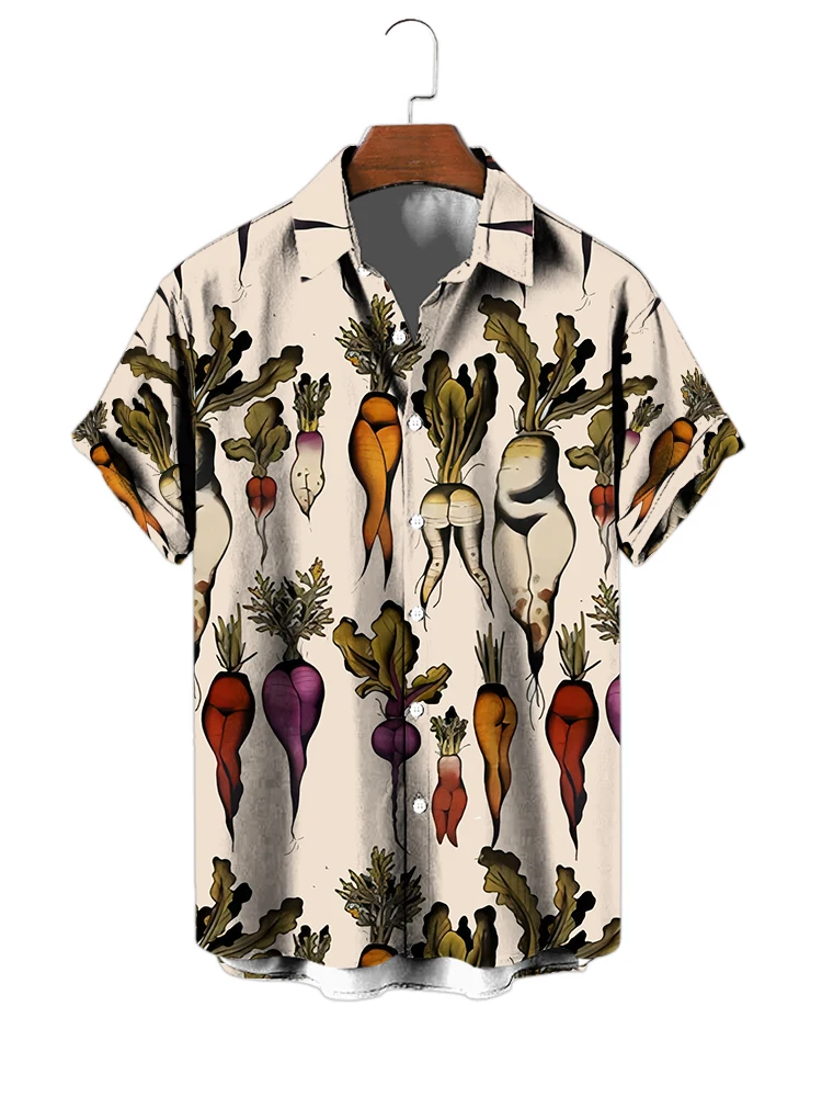 Description Picture 4 of itemSummer Radish 3D Printing Shirt Men's and Women's Fashion Shirt Single breasted Short sleeved Hawaiian Shirt Men'sClothing