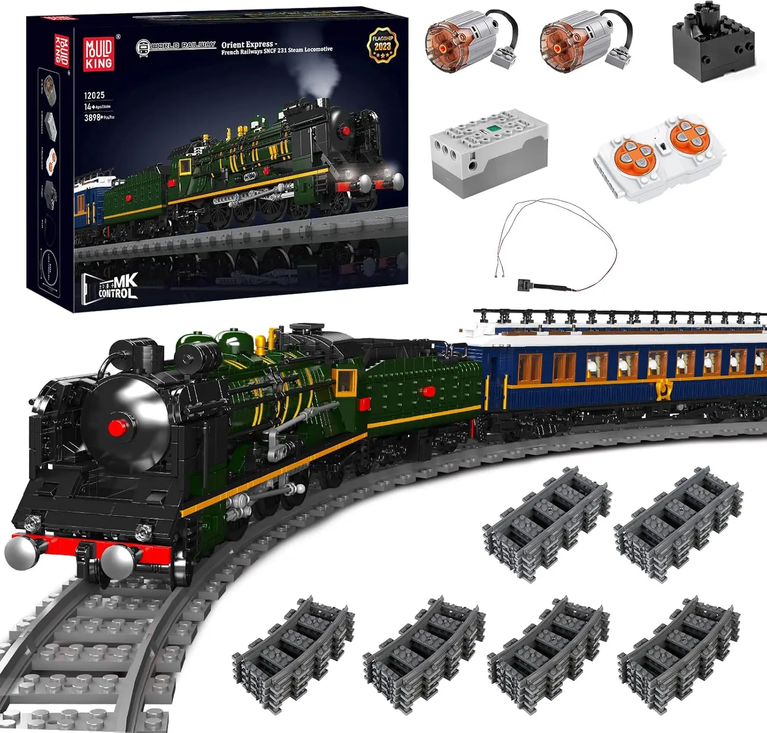 MOULD KING 12025 Steam Train Building Blocks Set Locomotive SNCF 231 Orient Express Remote Control Railway Train with LED