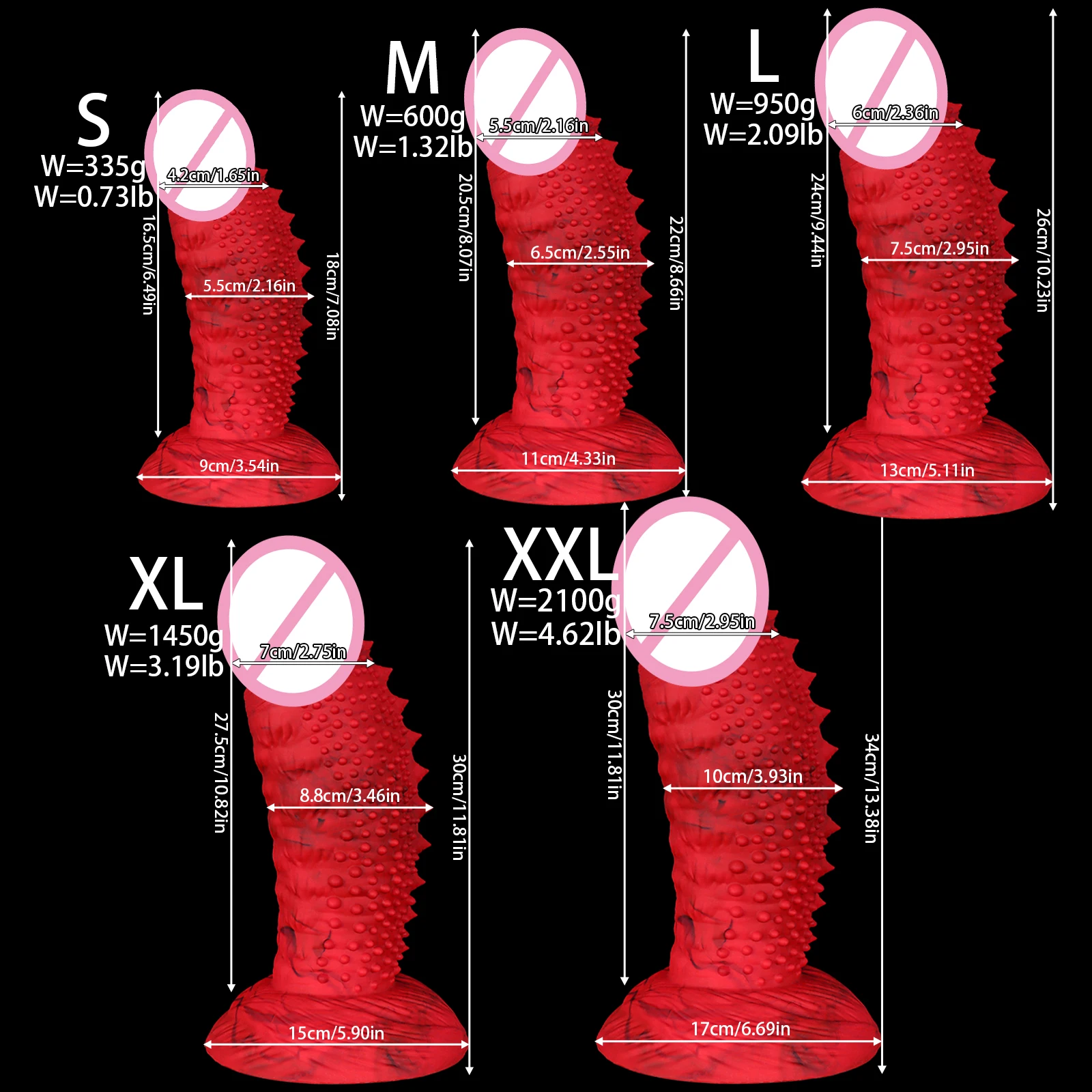 Dildo in silicone rosso con punte e ventosa gioco anale_voghion.com
