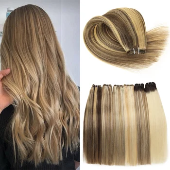 Capelli umani veri lisci tesse fasci di capelli naturali umani Remy al 100% cucire nelle estensioni dei capelli di trama Ombre Bionda per il salone