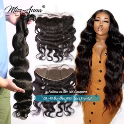 Missanna 5x5 4X4 Lace Closure With 30 40 Inch Human Hair Bundles 13x4 Frontal Body Wave  Brazilian Weave 3 Bundles With Closure