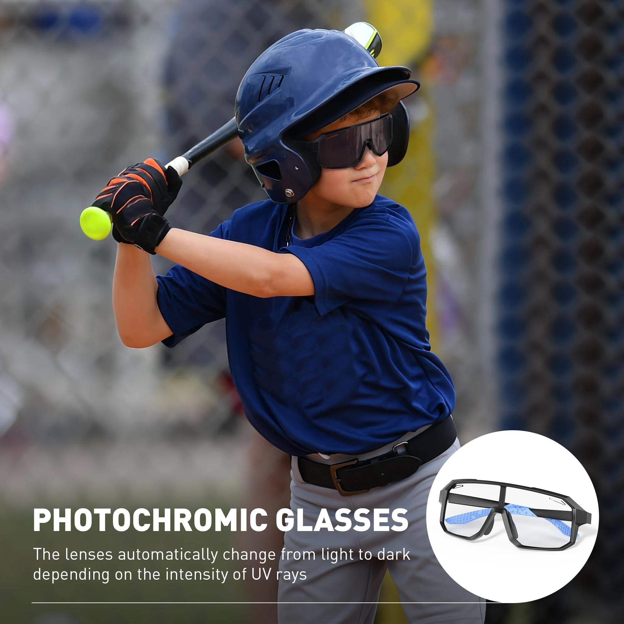 Kapvoe Kids Photochromic Sports Child Bike Sunglasses Baseball Cycling Glasses for UV400 Boys Girls Small Size Fashion Outdoor