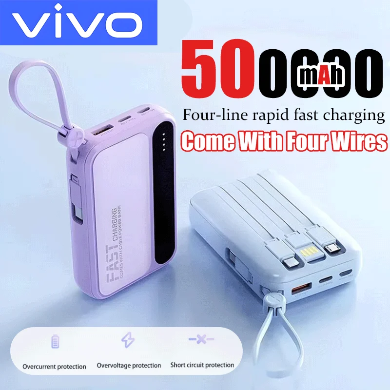 VIVO 500000mAh Portable Power Bank  Fast Charging Large Capacity Powerbank with Built-in 4 Cables For IPhone Samsung