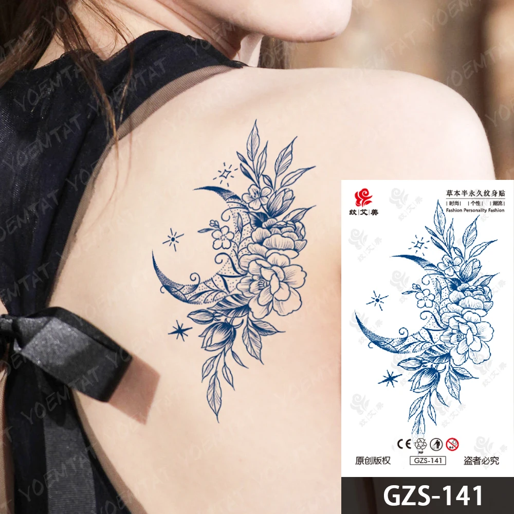 Semi-Permanent Harajuku Compass Flowers Waterproof Temporary Tattoos Stickers Ink Lasting Tattoo Body Art Fake Tatto Women Men