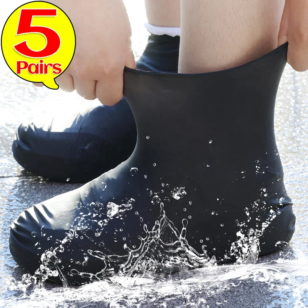 5/1pairs Shoe Waterproof Covers Outdoor Rubber Rain Boot Cover Non-slip Silicone Shoe Covers Rainy Day Shoe Covers Shoes Gear