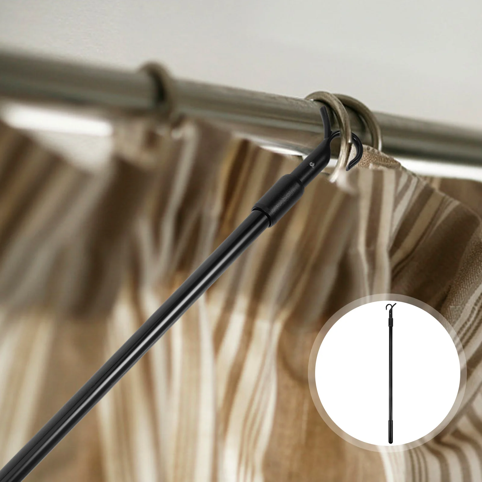 Black Adjustable Aluminum Alloy Curtain Rod Vertical Blind Wand With Hook Window Dressing Hardware Blind Replacement Rod