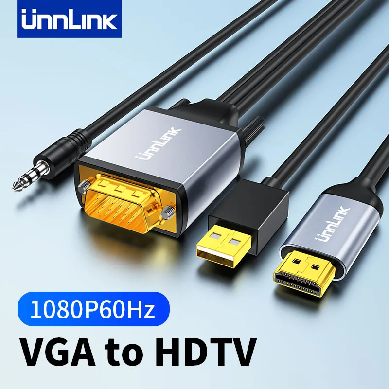 Unnlink VGA to HDMI Cable with Power Aux Audio 1080P60Hz Converter Aadpter for PC Graphics Card Computer to TV Monitor Projector