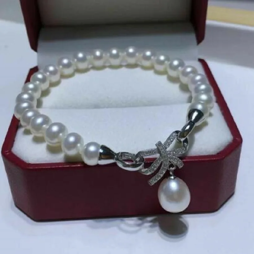 

natural south sea 8-9mm white pearl bracelet 7.5 " - 8" 925silver
