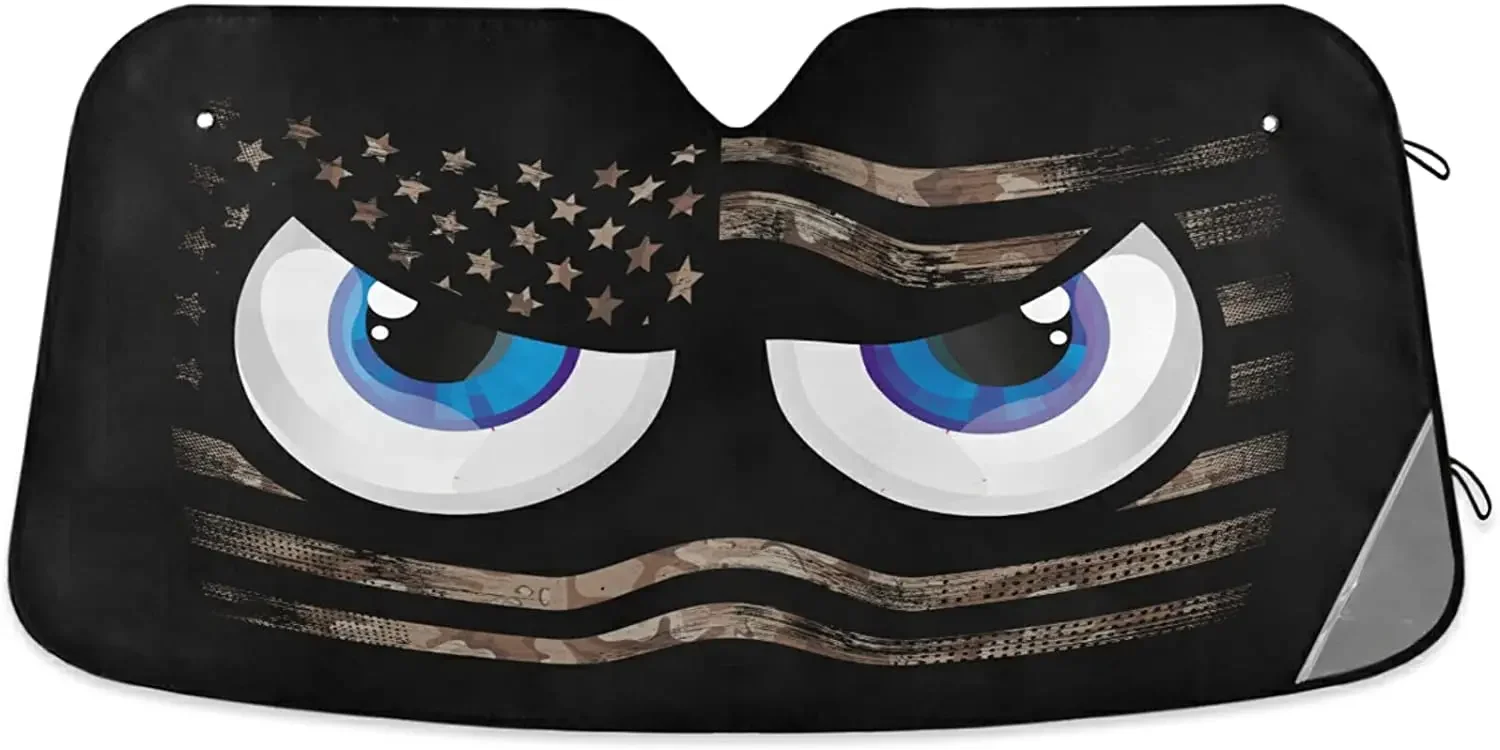 

Eyes Car Windshield Retro American Flag Sun Shade for Front Windshield Sunshades Sun Visor Protector Blocks UV Rays Foldable