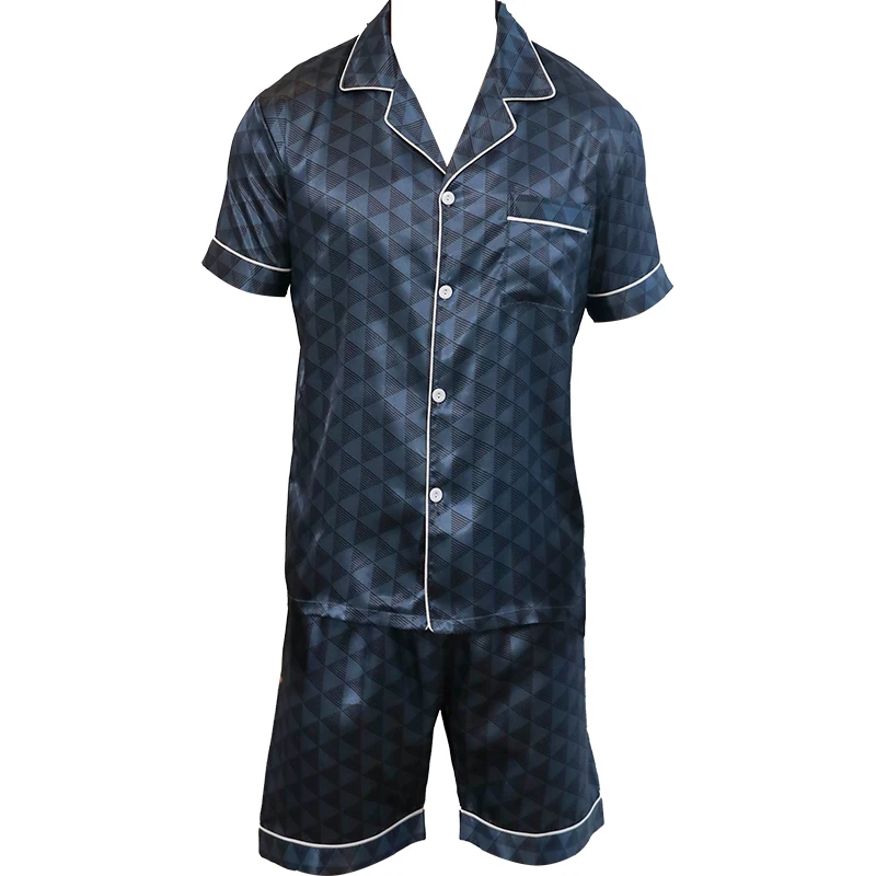 Two piece sets men's sleepwear summer short sleeved shorts triangle pattern printed home clothes sleepwear set pajamas set,man pajamas set