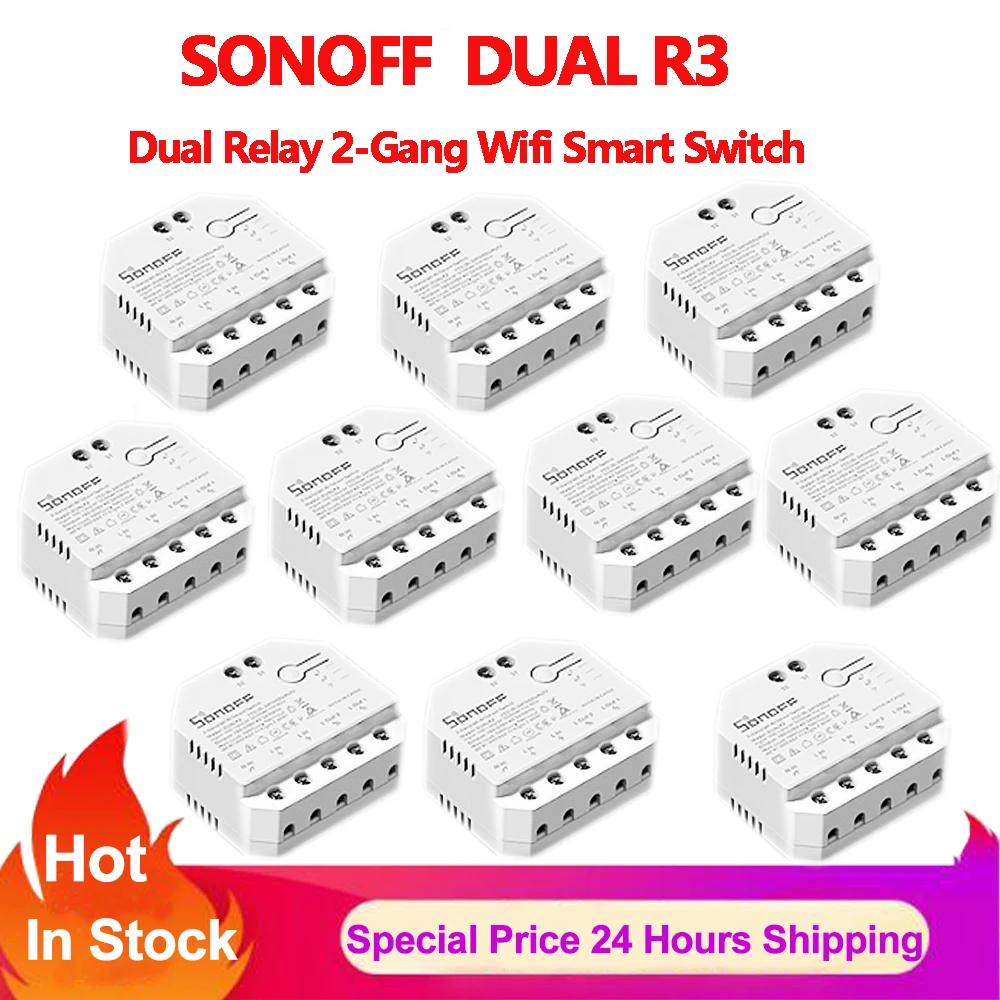 Sonoff Dual R3 Dual Relay 2 Gang Smart Wifi Switch Con Misurazione Della Potenza Controllo Bidirezionale Avvolgibile Interruttore Elettrico Per Tende