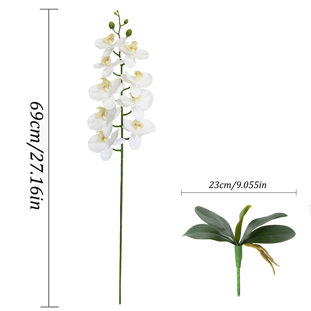 Artificial Flowers 2PCS Orchid Set Real Touch 69cm Tall 9 Heads Fake Phalaenopsis Flower Vase Fillers Home Wedding Indoor Decor