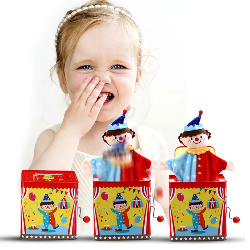 Jack in the Box Classic Children's Musical Toy Colorful Embossed Tin Box