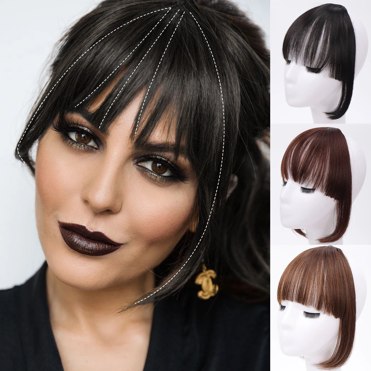 

QUEENYANG Synthetic Bangs Clip In Hair Bang Extension The Front Middle Bangs Synthetic Fake Fringed Wig Hairpiece Accessories