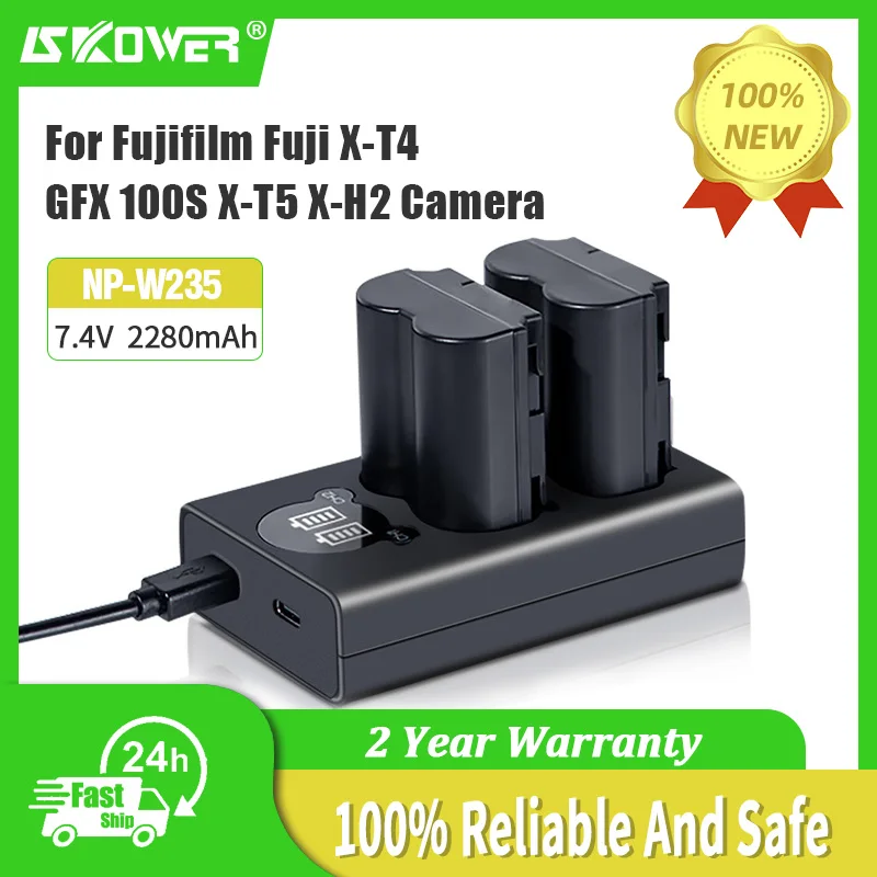 Skower Np-W235 Batteria Per Fotocamera Fujifilm Fuji Xt4 X-T4 X-T5 X-H2S Gfx100S Gfx50S + Doppio Caricatore Con Cavo Usb Np W235 Baterias
