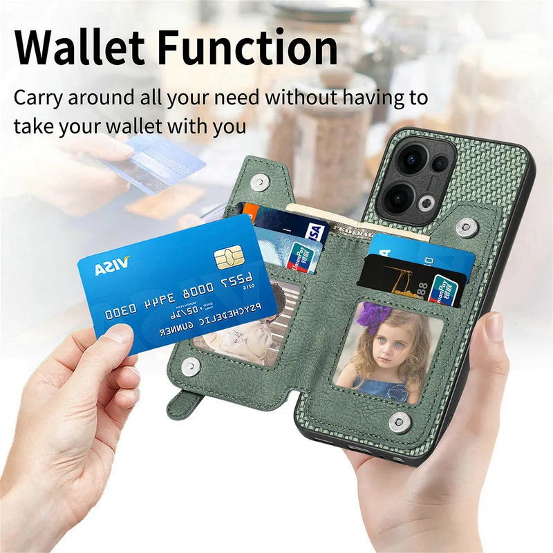 Luxury Zipper Leather Wallet Case with Card Holder and Magnetic Back Cover
