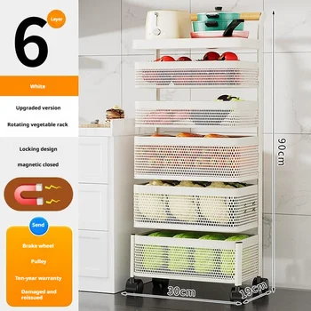 ชั้นวางของในครัวอเนกประสงค์แบบตั้งพื้นถึงเพดาน ชั้นวางหลายชั้นแบบหมุนได้ สำหรับใส่ผักผลไม้และขนมขบเคี้ยว 11