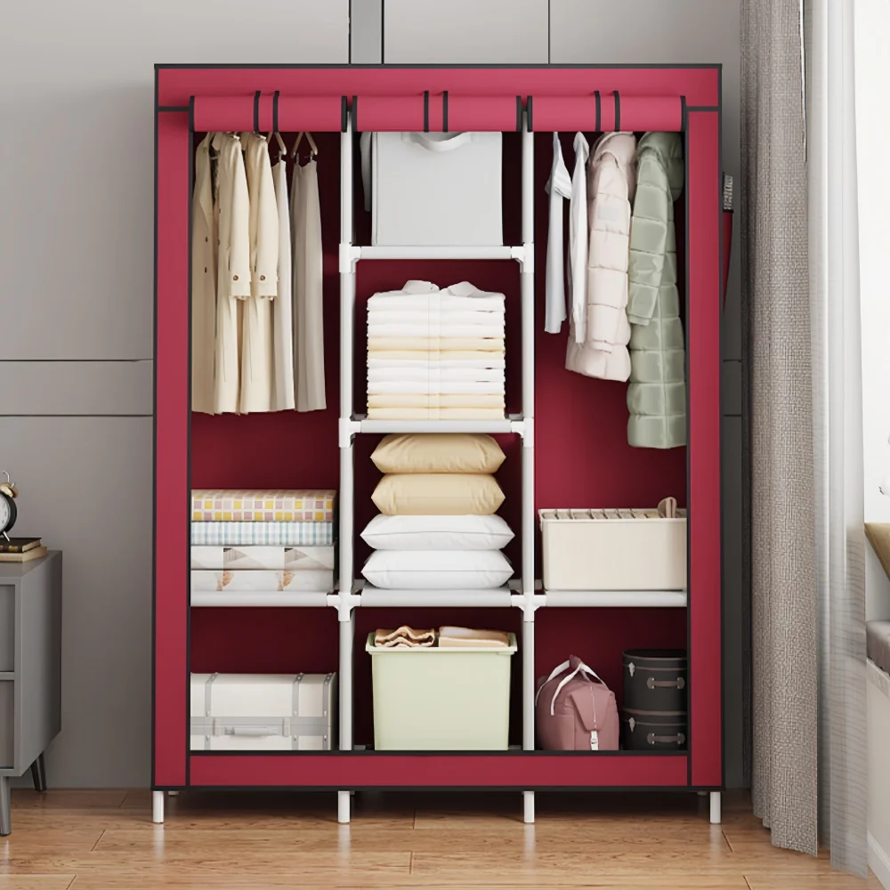 Portable Closet Large Household Multi-laye Economy Fabric Wardrobe Dustproof Rental Room Single Person Closet Clothes Organizer 2
