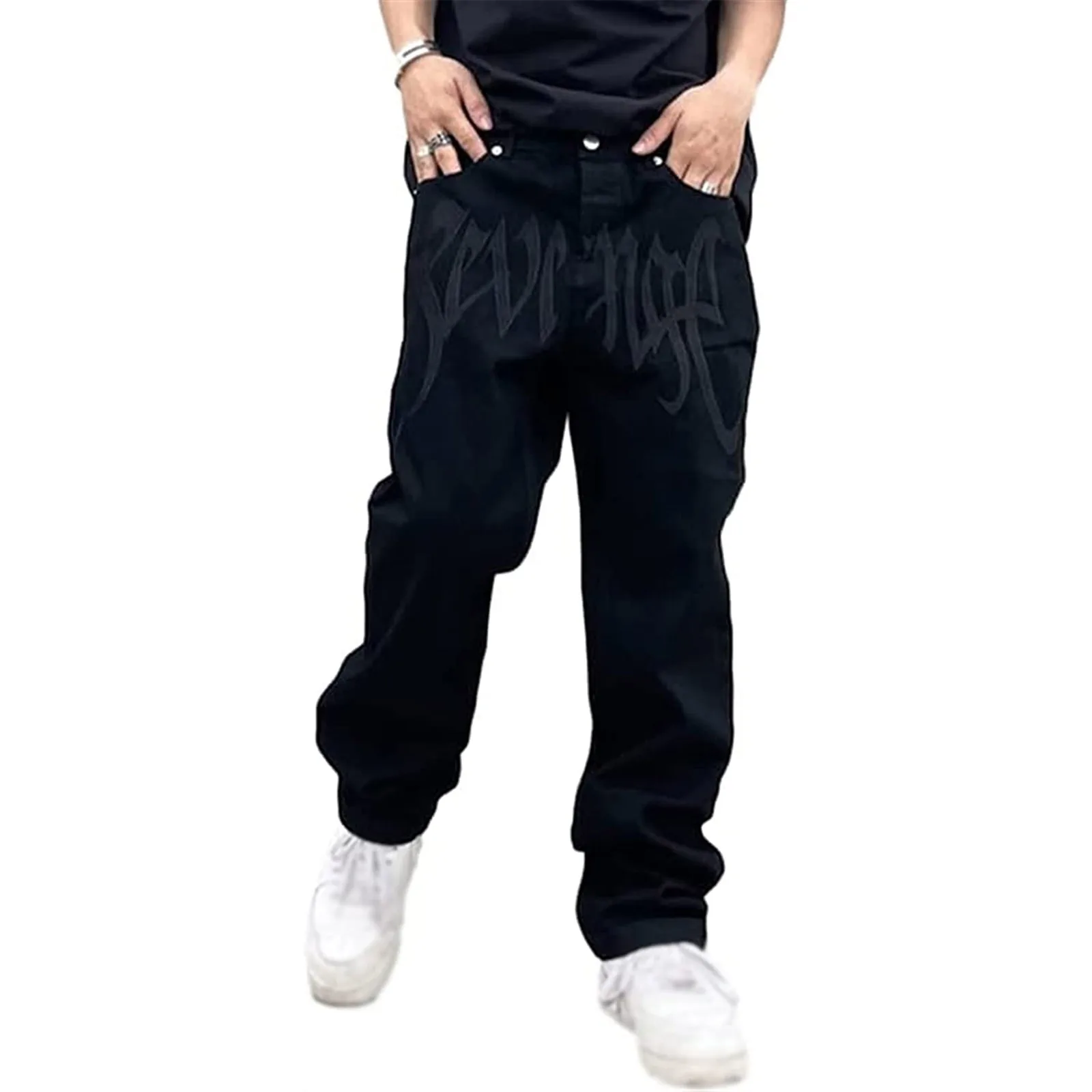 Men Y2K Embroidered High-waisted Straight Baggy Printed Jeans Hip Hop Teenager Boy Streetwear Skateboard Casual denim Trousers 4