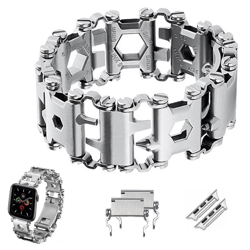 

29in1 Multi Tool Stainless Steel Bracelet Outdoor Bolt Driver Kits Travel Wearable Bike Multitool Apple Watch Band Iwatch