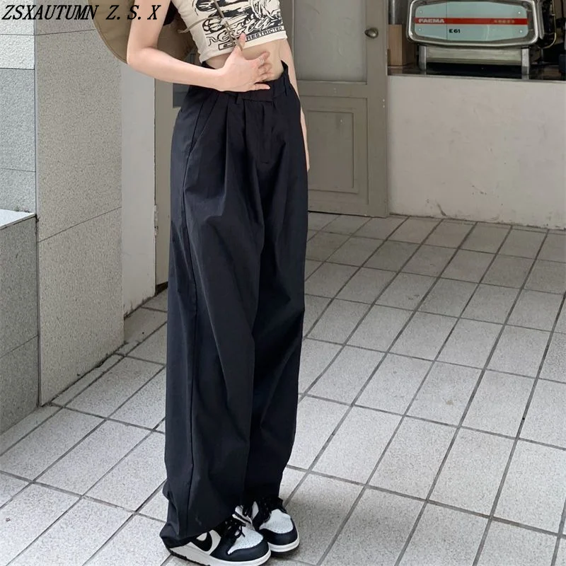 

Wide Leg Casual Pants Women's Summer New Korean Vintage High Waist Loose Trousers Fashion Elegant Elastic Waist Female Pantalon