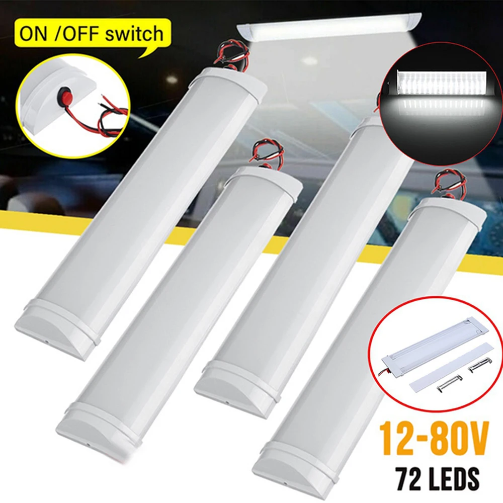72Led 12V-80V Led Car Interior Light Strip Bar Van Bus Caravan Truck On/Off Switch With Switch For Rv Camper Boat Van Lorry
