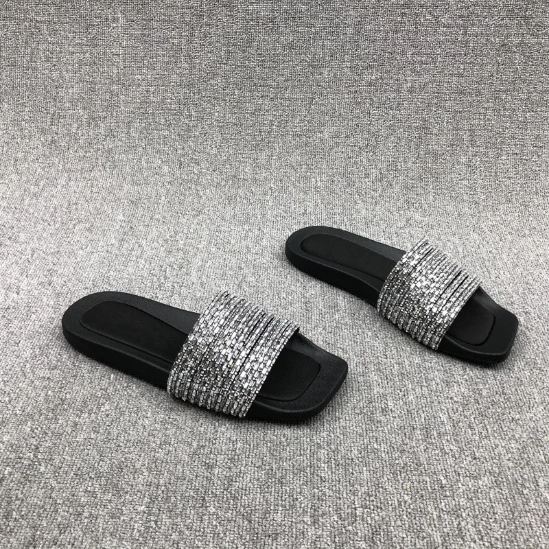 2023 Summer Fashion New Sexy Casual Outerwear Solid Color Crystal Flat Slippers Comfortable Sandals Zapatos Mujer — view 6
