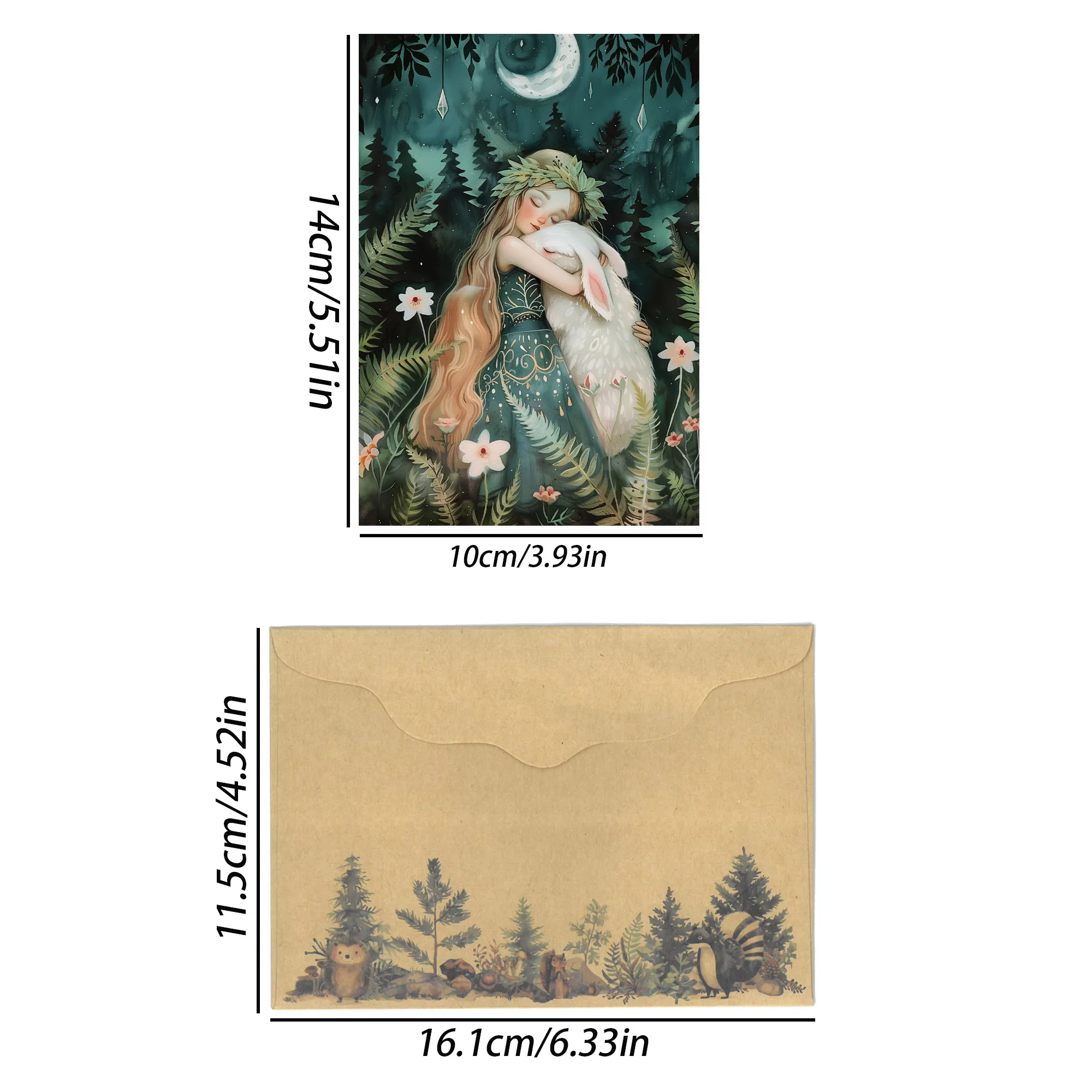 52-54pieces Forest Nymphs Hugging Animals DIY Writable Postcard Set with Envelopes and Stickers for Scrapbooking