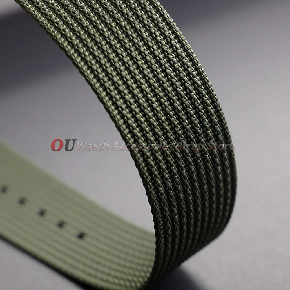 Breathable Braided Nylon Watch Band - Black & Green Army Sports Strap