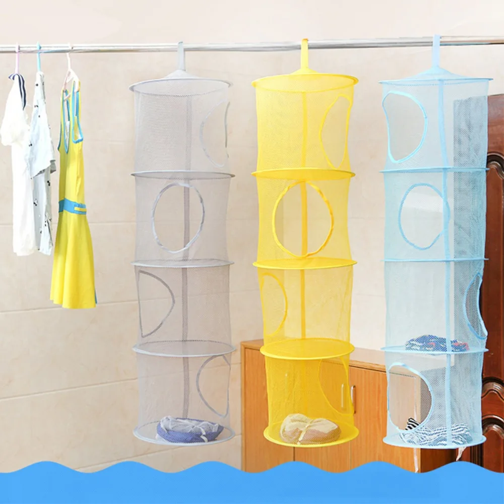 Foldable Toys Storage Hanging Basket Four-grid Visible Cylindrical Storage Hanging Bag Clothes Underwear Socks Drying Basket 1