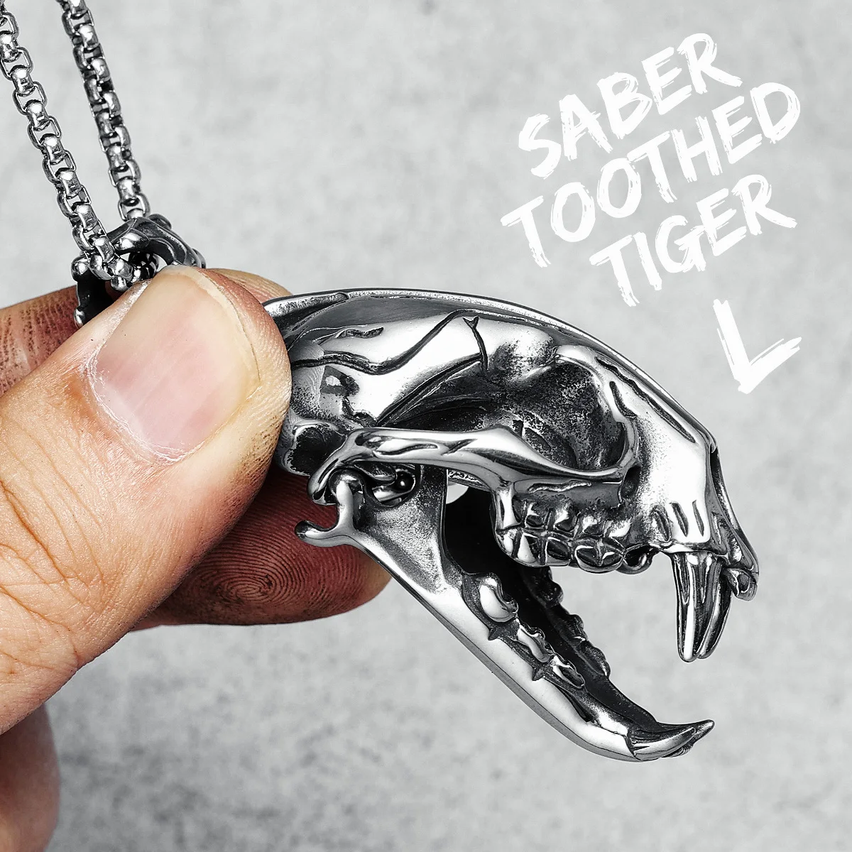 Gold Color Stainless Steel Saber Tooth Tiger Skull Pendant Necklace | eBay