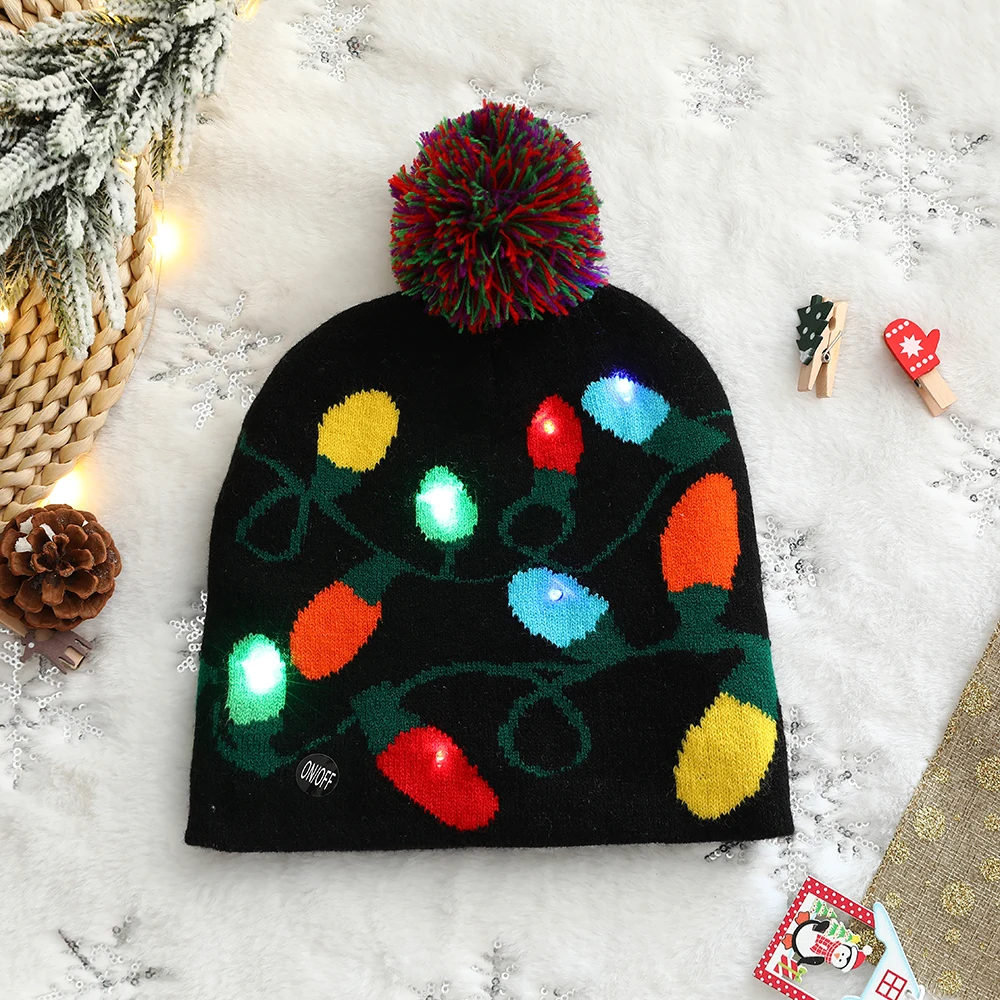 LED Christmas Hats Sweater Knitted Beanie Christmas Light Up Knitted Hat Gift for Kids Xmas New Year Decorations