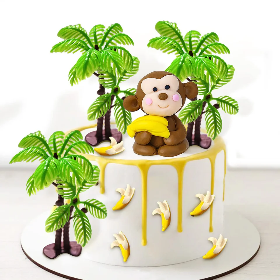 10-12 PCS Monkey Cake Topper Coconut Trees Banana Cake Decor Jungle Safari  Animal Themed Birthday Baby Shower Party Supplies - AliExpress, image size:960x960