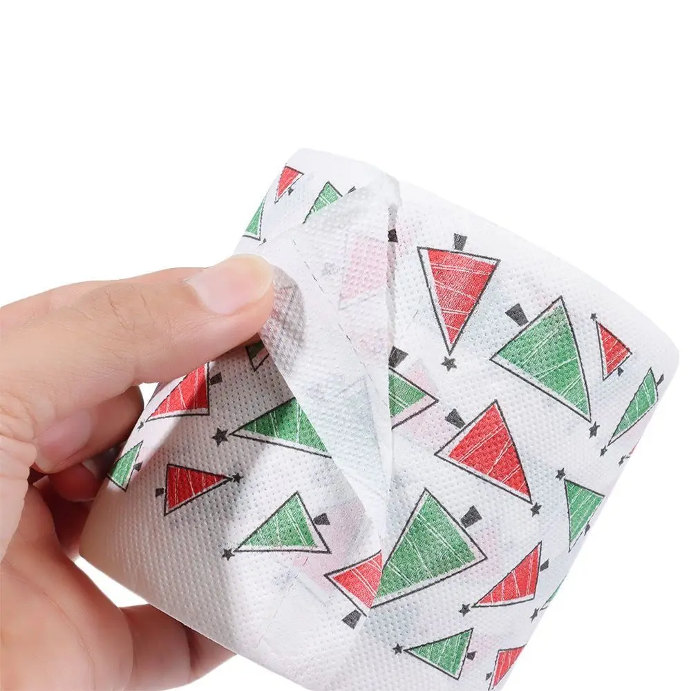 10*10cm Christmas Toilet Paper Santa Claus Printed Decor Tissue Roll Napkin