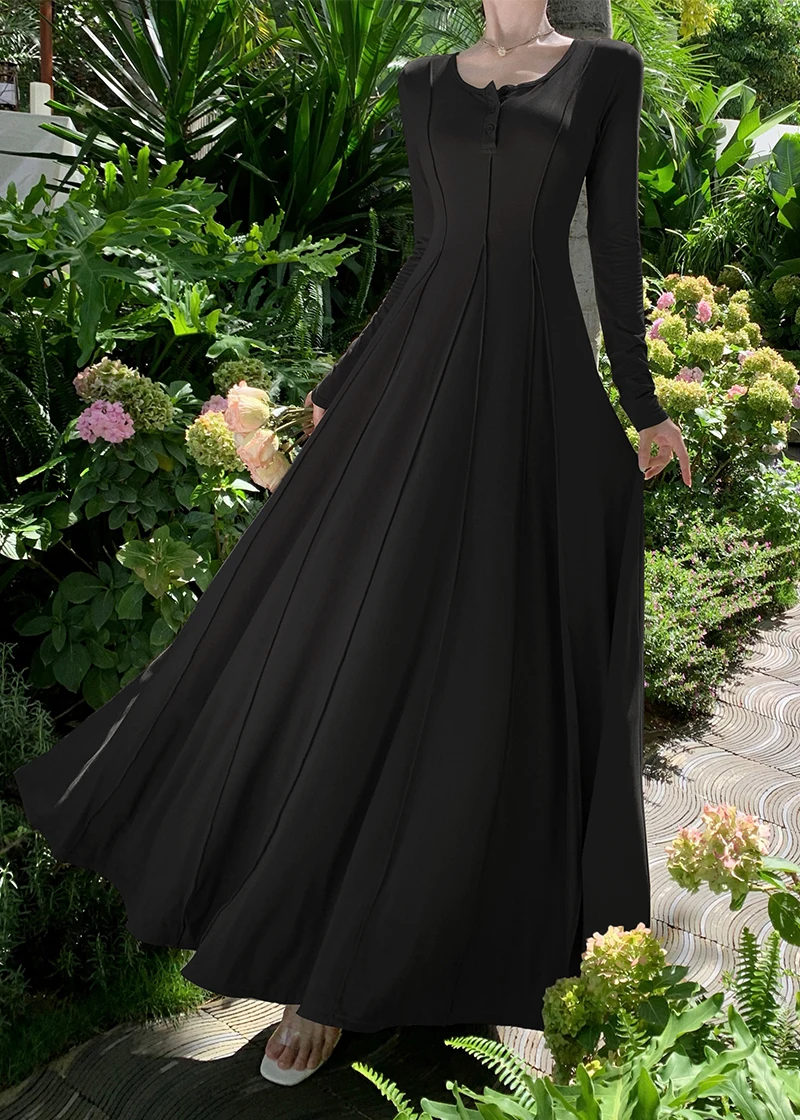 Casual Knitted Dresses for Women Long Sleeves Square Collar A-line Autumn Maxi Dress Korean Fashion Solid Vestidos Mujer New