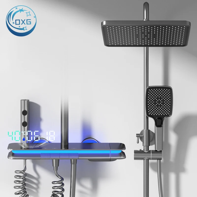 OXG Thermostatic Shower Faucet Set,Digital Display Bathroom Faucet Shower System,Modern Shower For Bathroom Multi-Function Showe