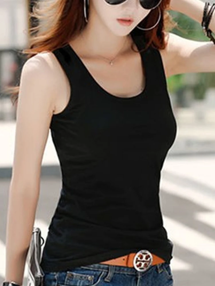 

Skinny Vest Black White Tops Women Crop Sleeveless Shirt Sexy Camis Slim Lady Summer Tees Camisoles Solid Color Strap