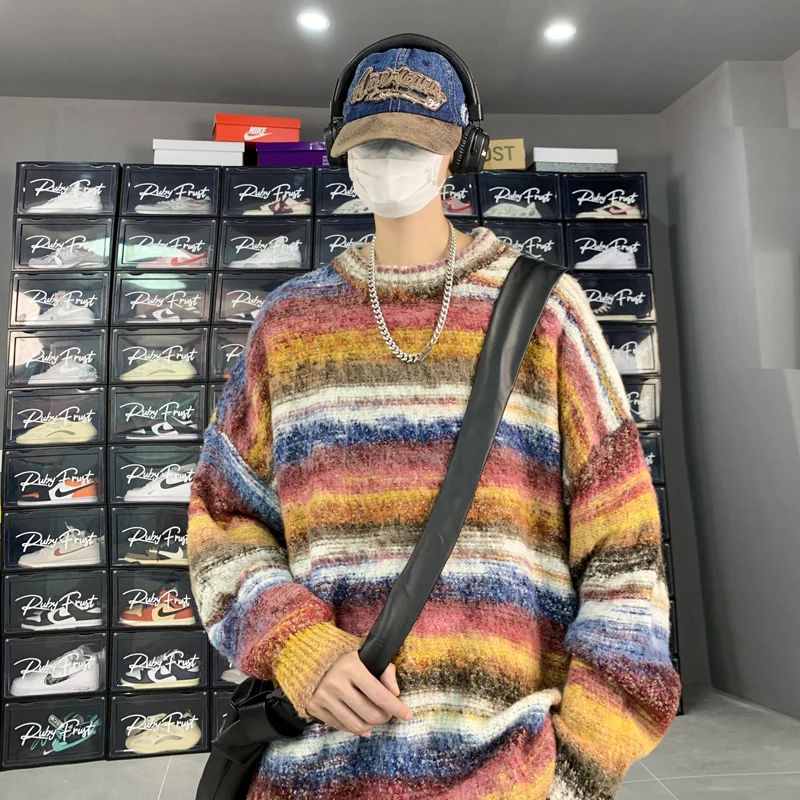 

Privathinker Striped Pullover Shirt Men Loose Sweatshirt Korean Fashion Tops Harajuku Trendy Male Sweater Streetwear Brand