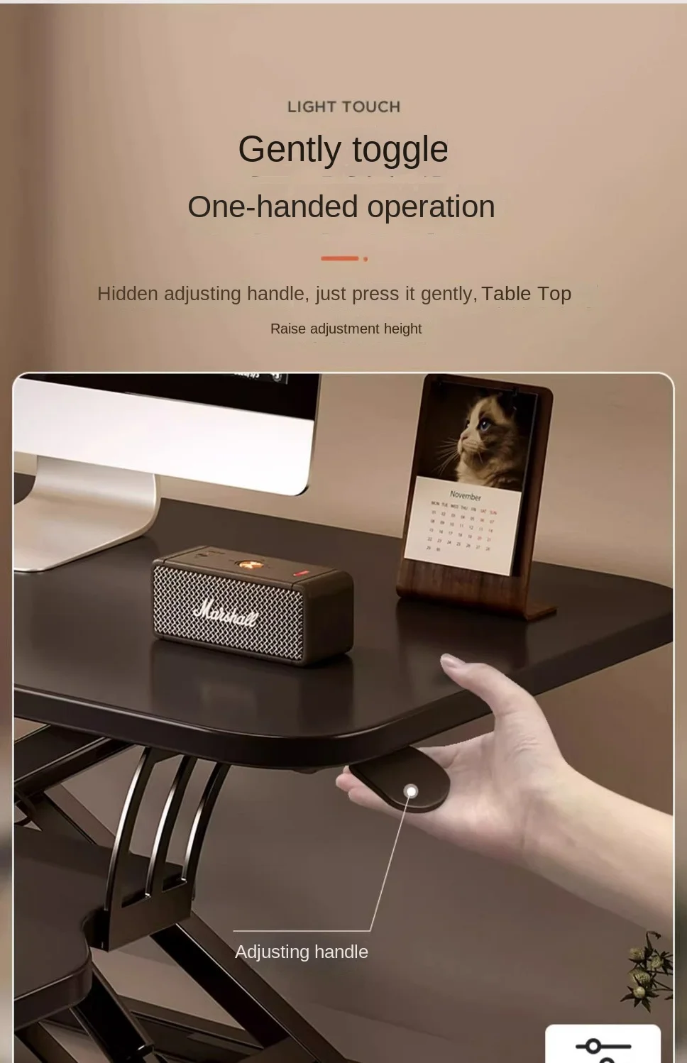 Standing office desk, adjustable work table, computer desk, elevated desktop, laptop household folding stand
