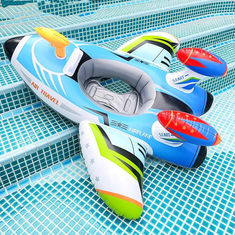 Inflatable float seat baby swimming ring kids children airplane swimming circle automatic pumping water gun fun beach pool toys
