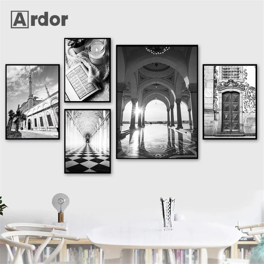 

Holy Islamic Mosque Muslim Dancer Black White Posters and Prints Art Canvas Painting Nordic Wall Pictures Living Room Home Decor