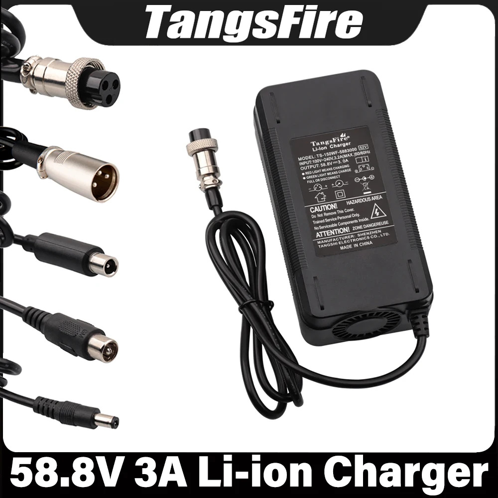 Output 58.8V 3A Li-ion Battery Charger 14Series for 52V Polymer Lithium Battery Charger XLR/DC/GX16/GX12 Connector