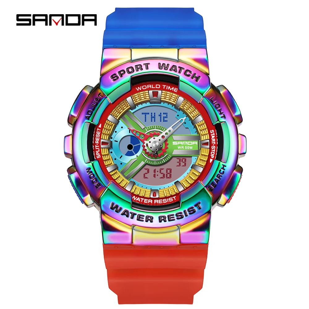 

Watch for Women Luxury Brand Ladies Watch 2022 Sanda Magic Color Relojes Feminino Digitales Fashion Waterproof Sport Wristwatch