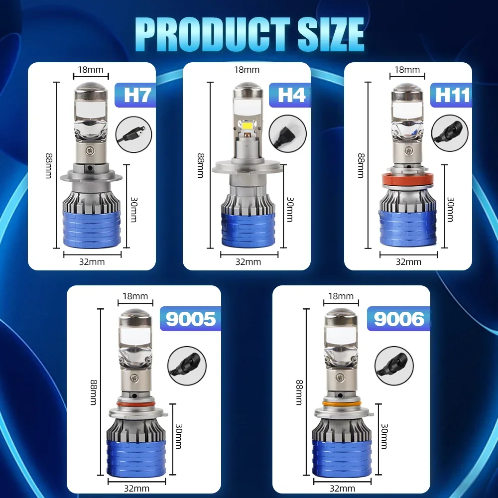 HYNBYZJ 자동차 모터용 LED 헤드라이트 미니 렌즈 프로젝터, H9, H11, 9005 9006, 자동 로우 빔 캔버스 전구, 300W, H7, H4, 12V, 24V