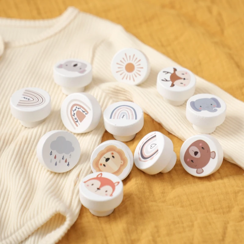 Wooden Round Drawer Knob Cartoon Animal Rainbow Cloud Dresser KnobBaby Cupboard Furniture Drawer Pulls Handles with Screws