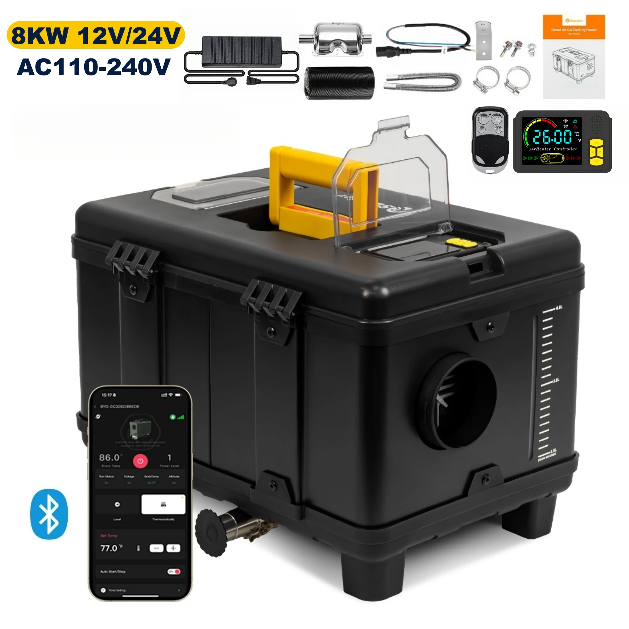12V 24V 220V AC DC Universal 8KW Diesel Air Heater All In One Parking Heater bluetooth App Control For Home RV Vehicle