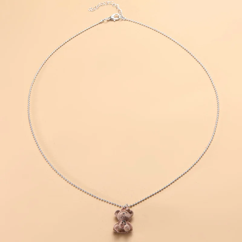 Fashionable Cute Plush Bear Pendant Necklace Women Korean Style Cute Little Bear Earrings for Women Girls Party Jewelry Gift