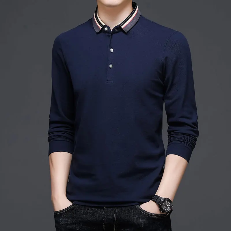 

Polo Shirt Men T Shirts England Style Cotton Full Casual Four Seasons Solid Slim Solid Breathable Tops Clothing Mens