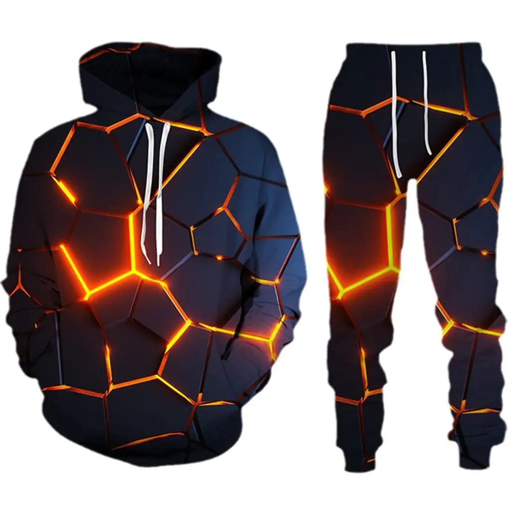 Men's 3D Printed Hoodies Pant Sets Hip Hop Sweatshirts